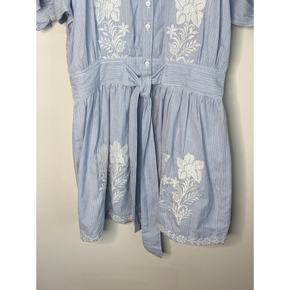 Stark Embroidered Ruffle Trim Short Sleeve Mini Shirtdress Blue White Women's S - Picture 4 of 10